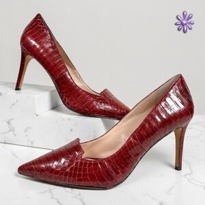 NEW Vince Camuto Croc Embossed Leather Pointed Toe Heels | Burgundy | Women 7.5